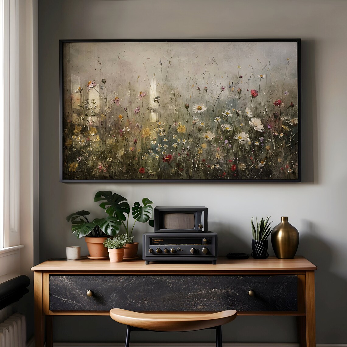 Wildflower Meadow Vintage Oil Painting Moody Landscape Art Poster - Image 4