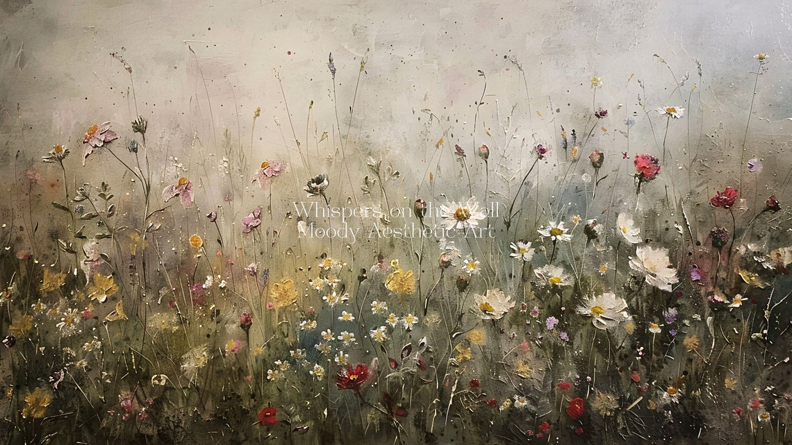 Wildflower Meadow Vintage Oil Painting Moody Landscape Art Poster - Image 5