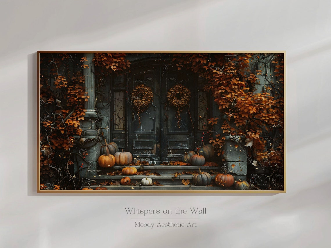 Gothic Halloween Door Pumpkins Moody Fall Vintage Oil Painting Poster - Image 6