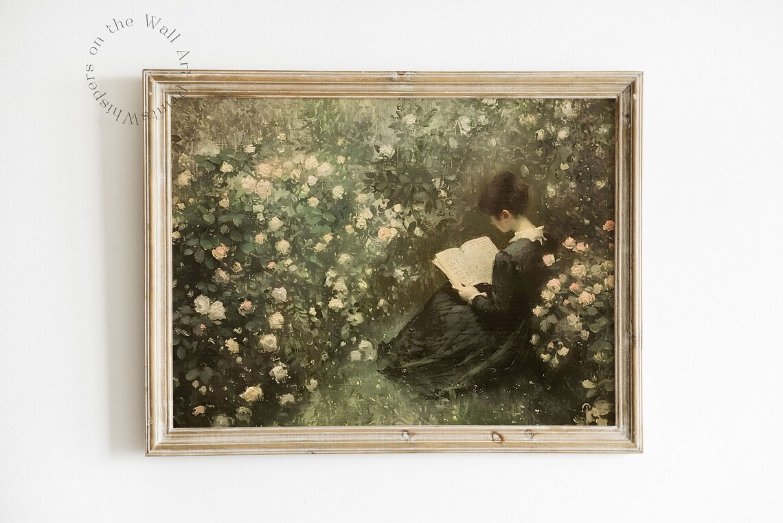 Reading In The Rose Garden Art Print, Victorian Decor - Image 6