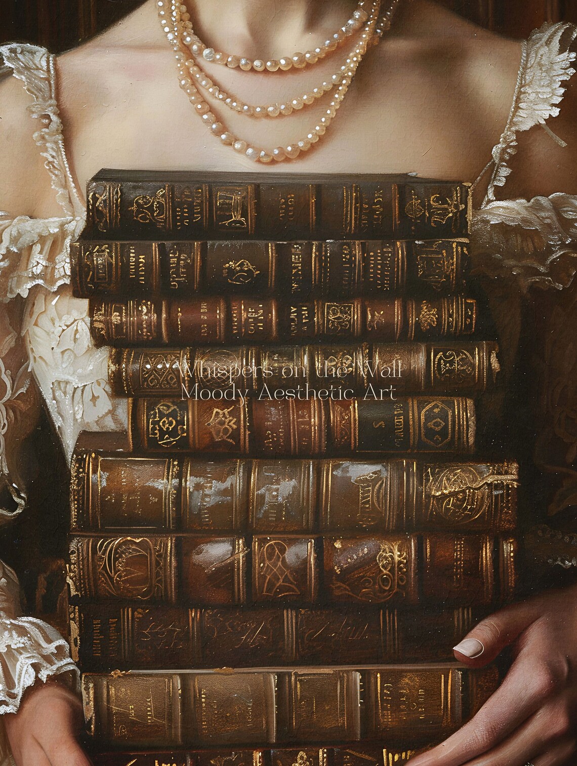 Leather Bound Books Stack Antique Still Life Art Print - Image 5