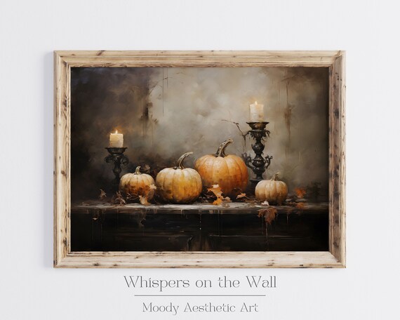 Gothic Pumpkin Still Life Candles Moody Fall Harvest Wall Poster