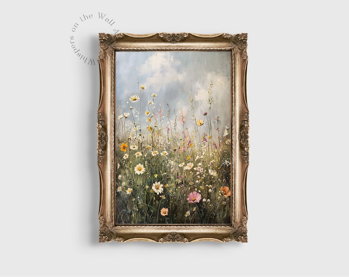 Summer Wildflower Field With Daisies And Cosmos Under Pale Sky Poster - Image 3