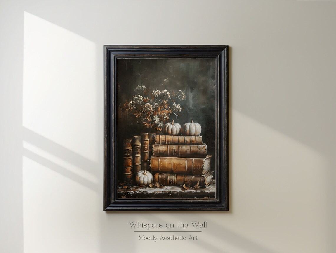 Books And Pumpkins Dark Academia Art Print - Image 3