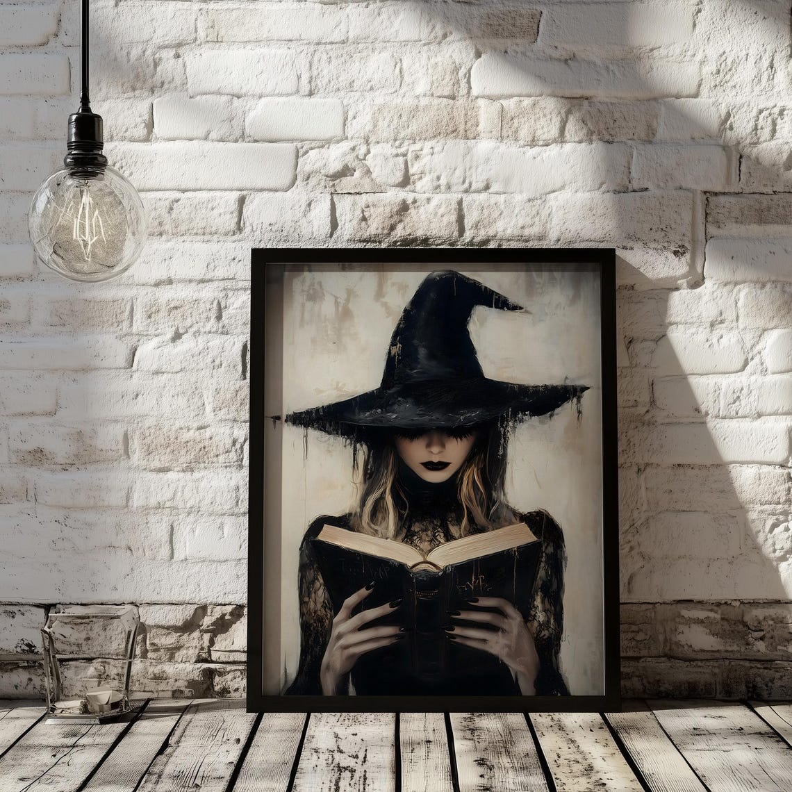 Gothic Witch Reading an Old Book Moody Dark Academia Art Poster - Image 2