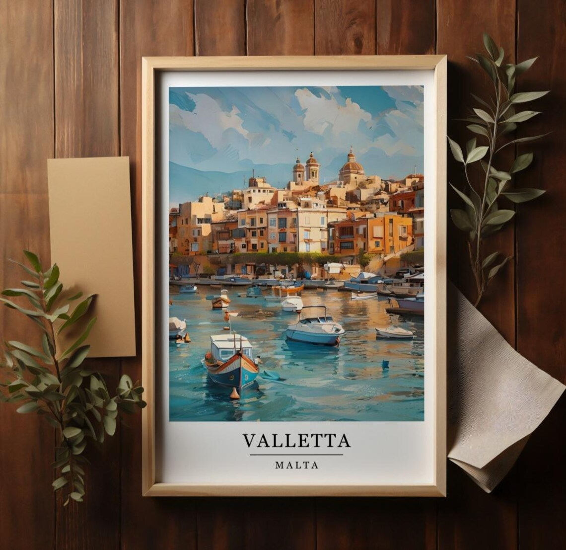 Valletta Watercolour Style Malta Travel Poster