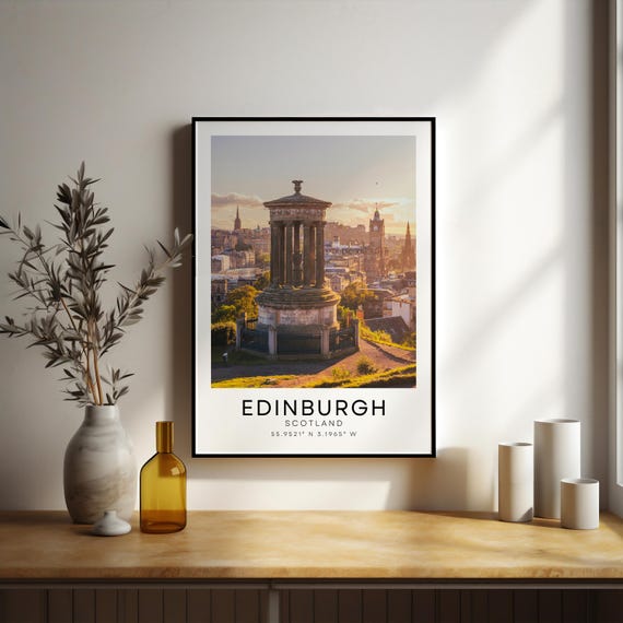 Edinburgh City Skyline Print Featuring Dugald Stewart Monument And Castle