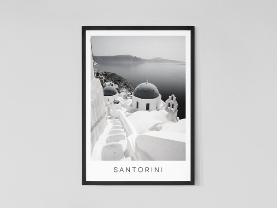 Santorini Black And White Travel Poster