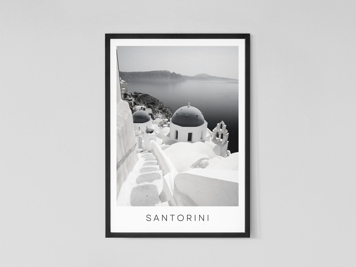 Santorini Black And White Travel Poster
