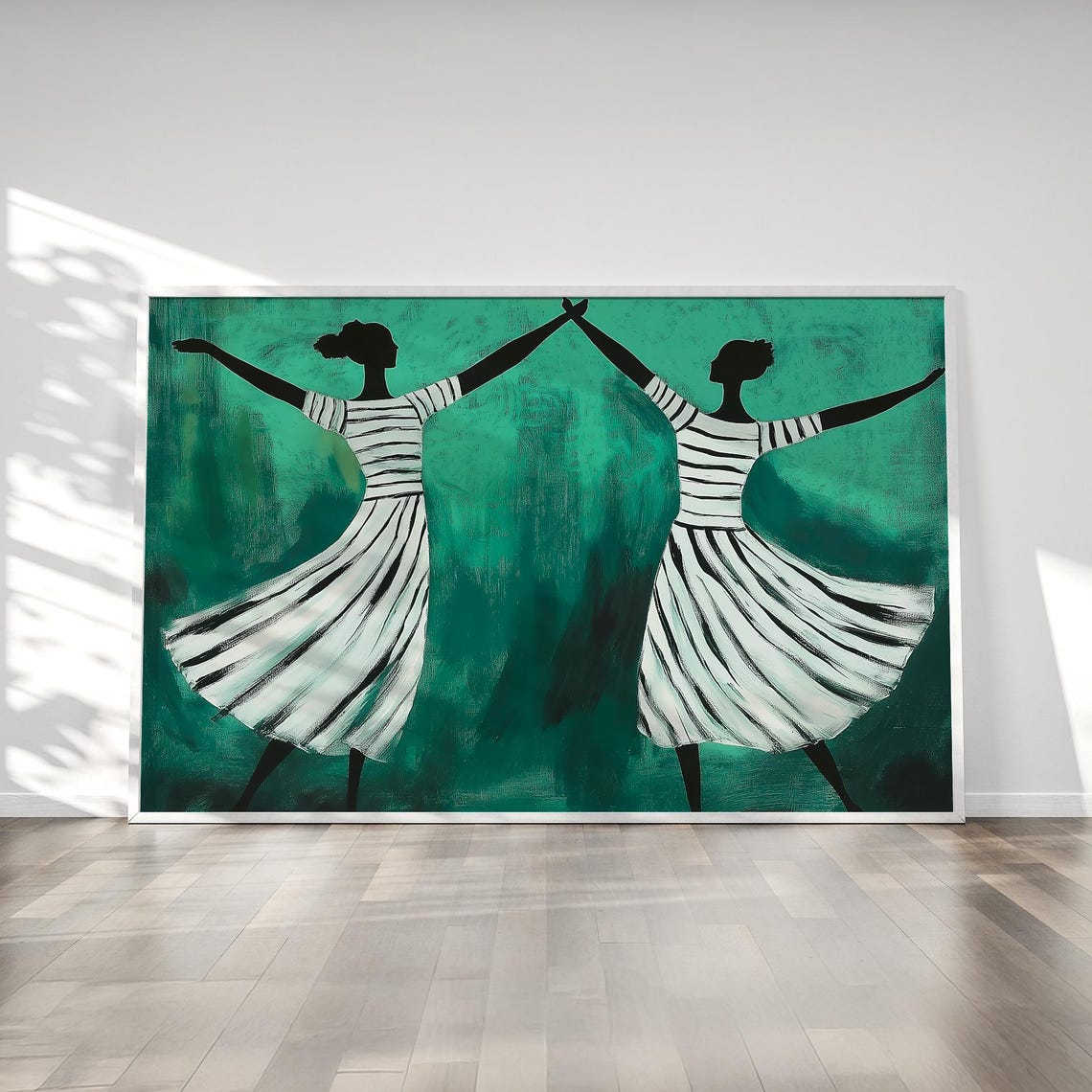 Abstract Striped Dancers Print Emerald Green Wall Art Modern Dancer Poster Motion Dance Contemporary Wall Art