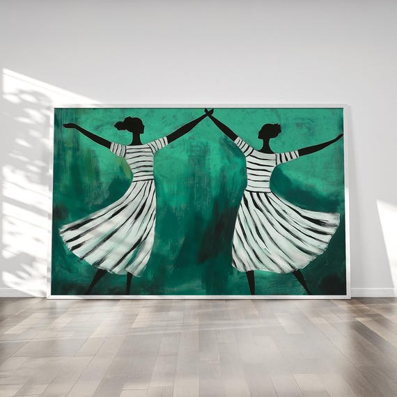 Abstract Striped Dancers Print Emerald Green Wall Art Modern Dancer Poster Motion Dance Contemporary Wall Art