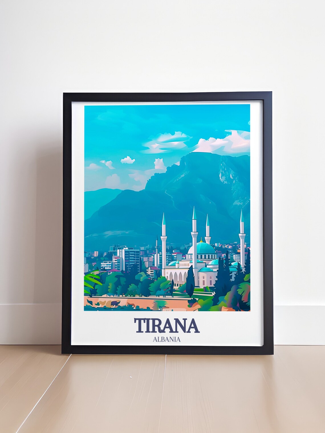 Tirana Albania Namazgah Mosque Mountain Vintage Travel Poster - Image 4