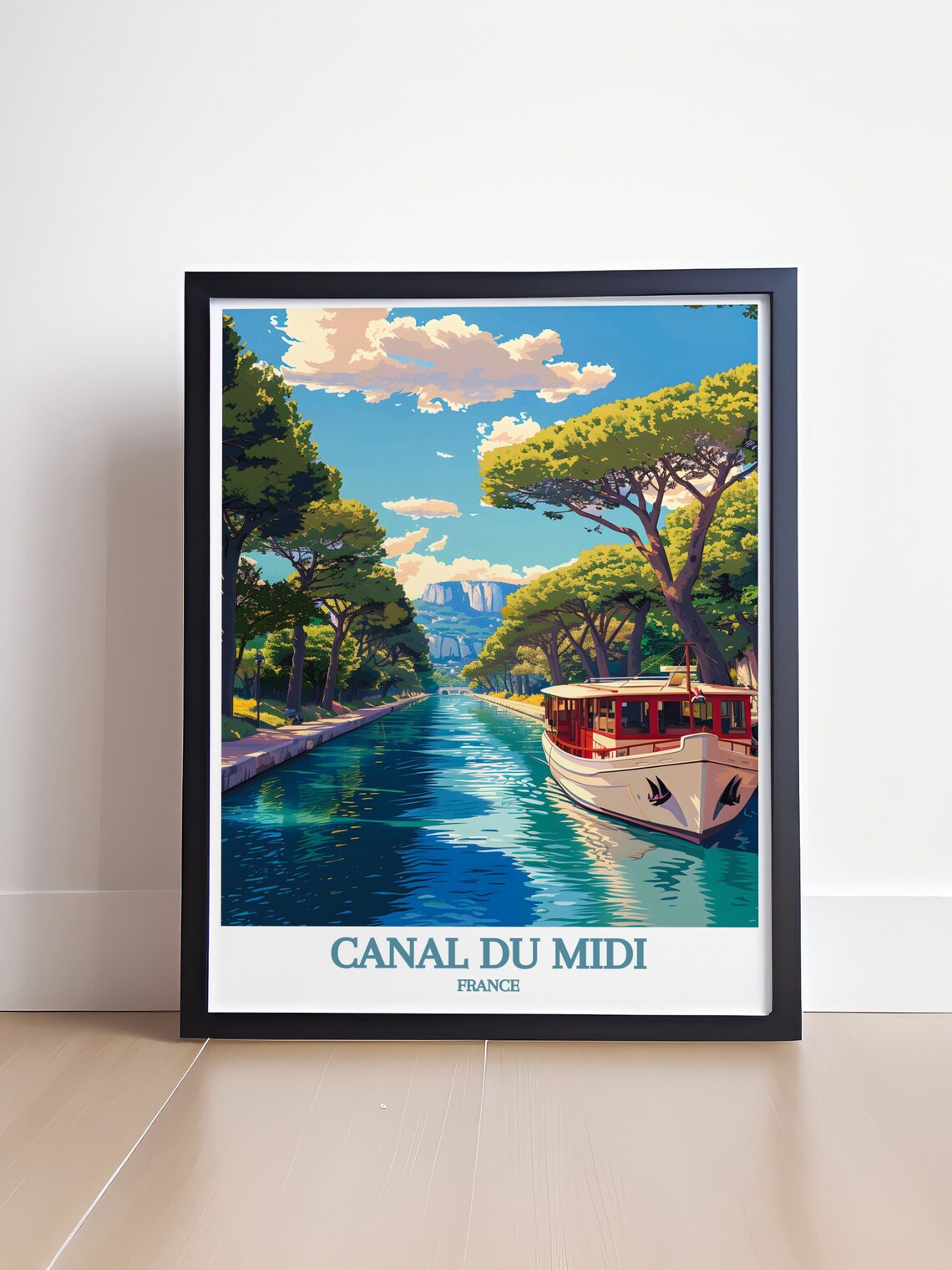 Canal du Midi France Boat Tree Lined Canal Retro Travel Poster - Image 4