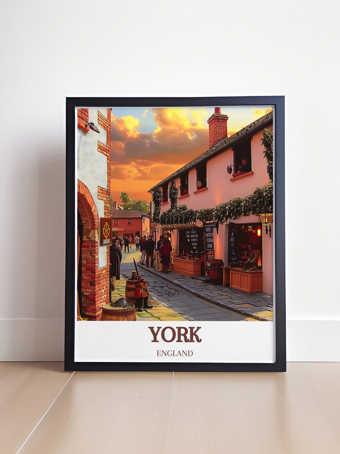 York Medieval Viking Street Golden Sunset Pubs Travel Poster - Image 4