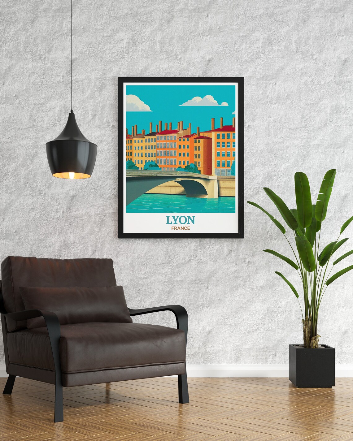 Lyon Vieux Lyon Riverside Bridge Old Town France City Travel Poster - Image 3