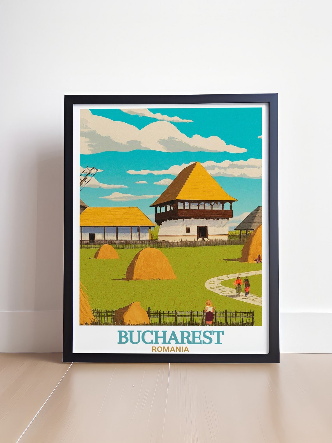 Bucharest Romania Village Museum Wooden Houses Haystacks Poster - Image 4