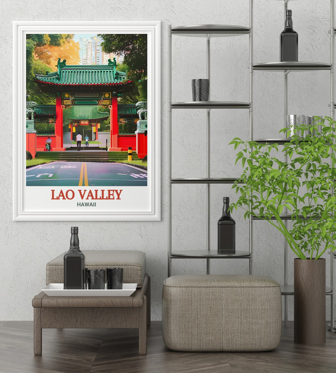 Lao Valley Hawaii Chinese Pagoda Gate Heritage Garden Travel Poster - Image 3
