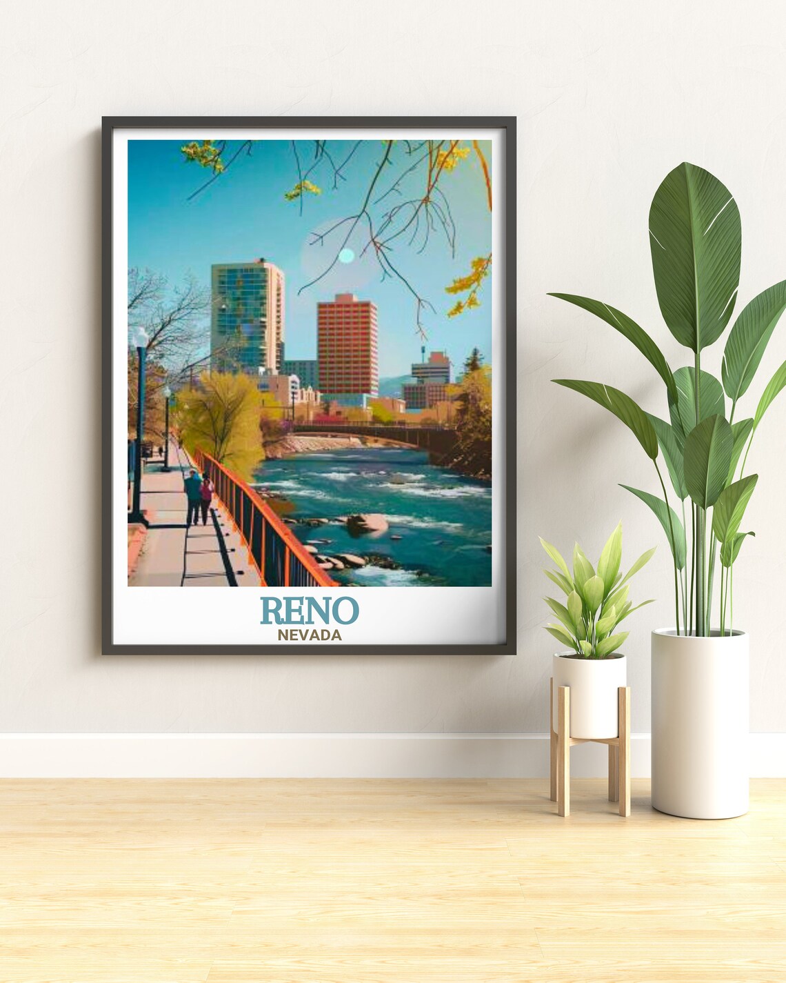 Reno Nevada Truckee Riverwalk City Skyline River View Travel Poster - Image 2