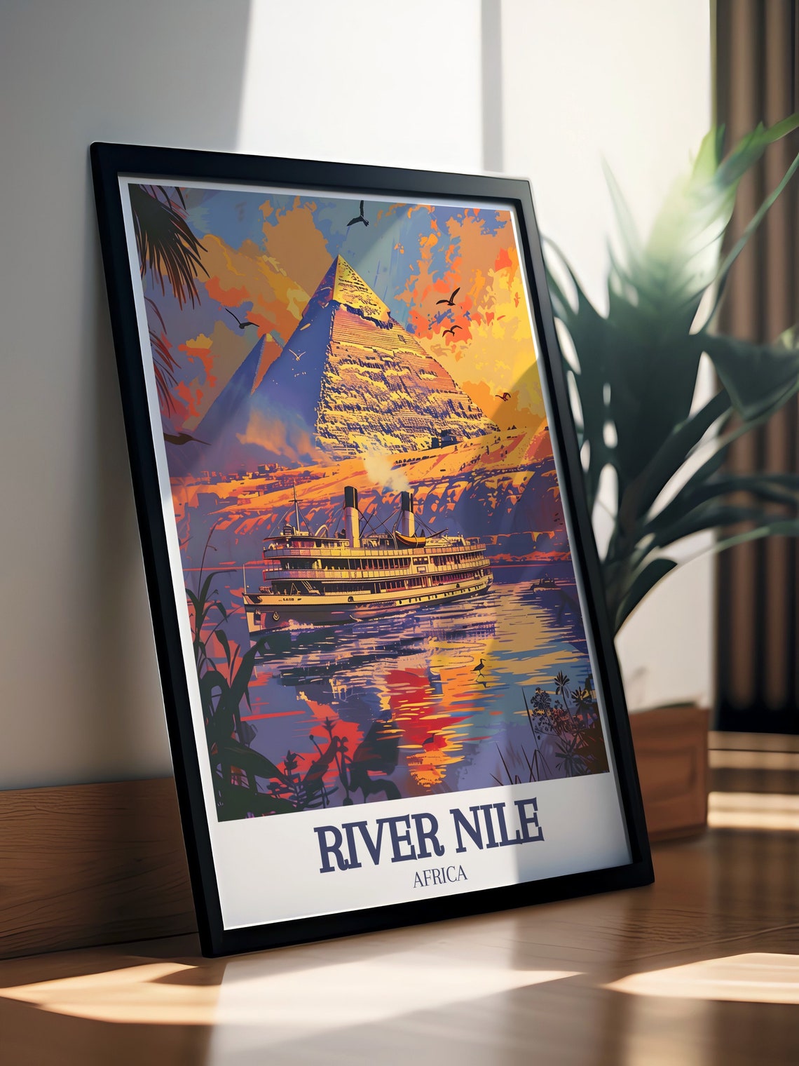 River Nile Egypt Pyramids Cruise Ship Golden Sunset Travel Poster - Image 2