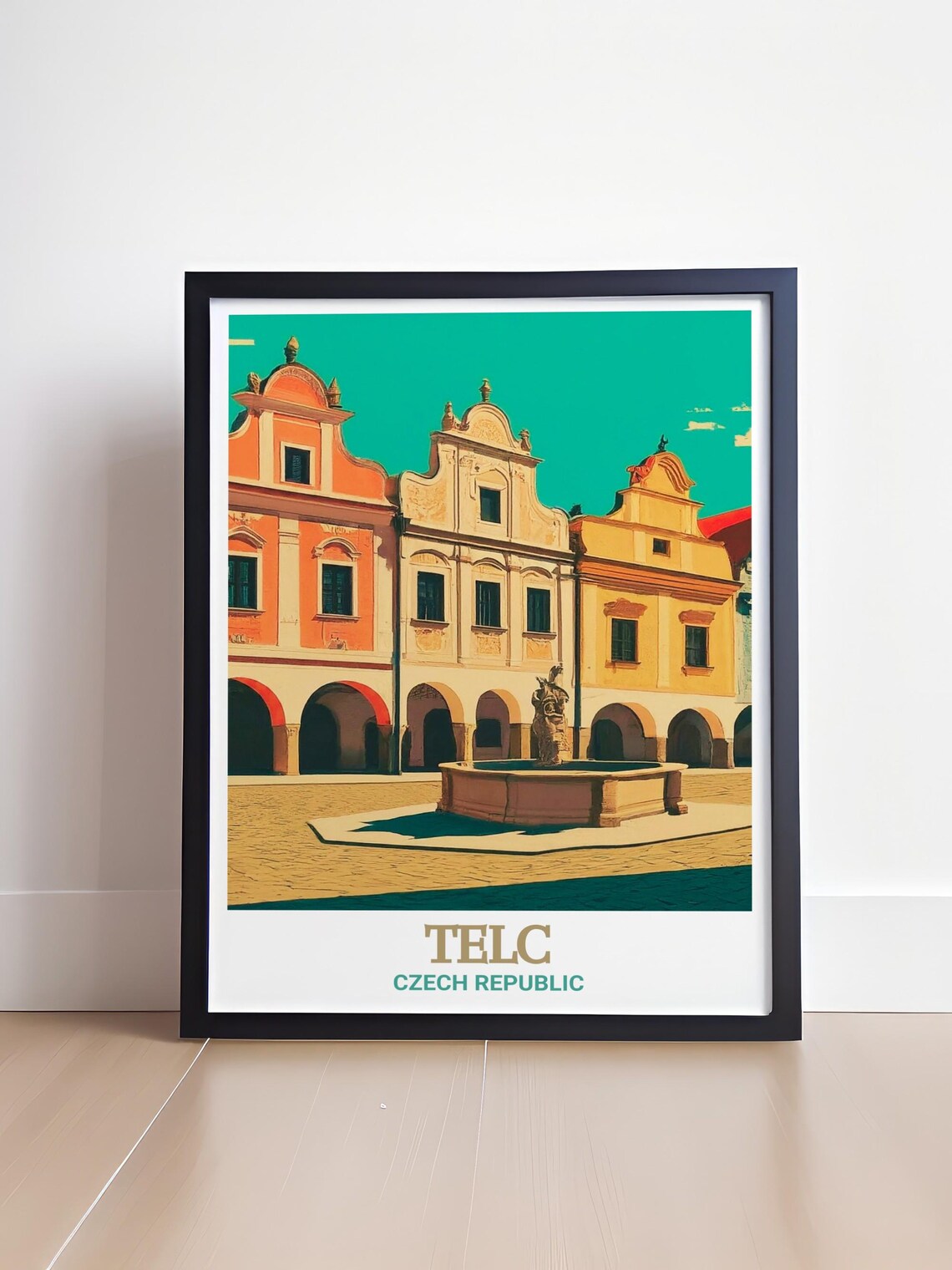 Telc Czech Republic Historic Old Town Square Fountain Travel Poster - Image 4