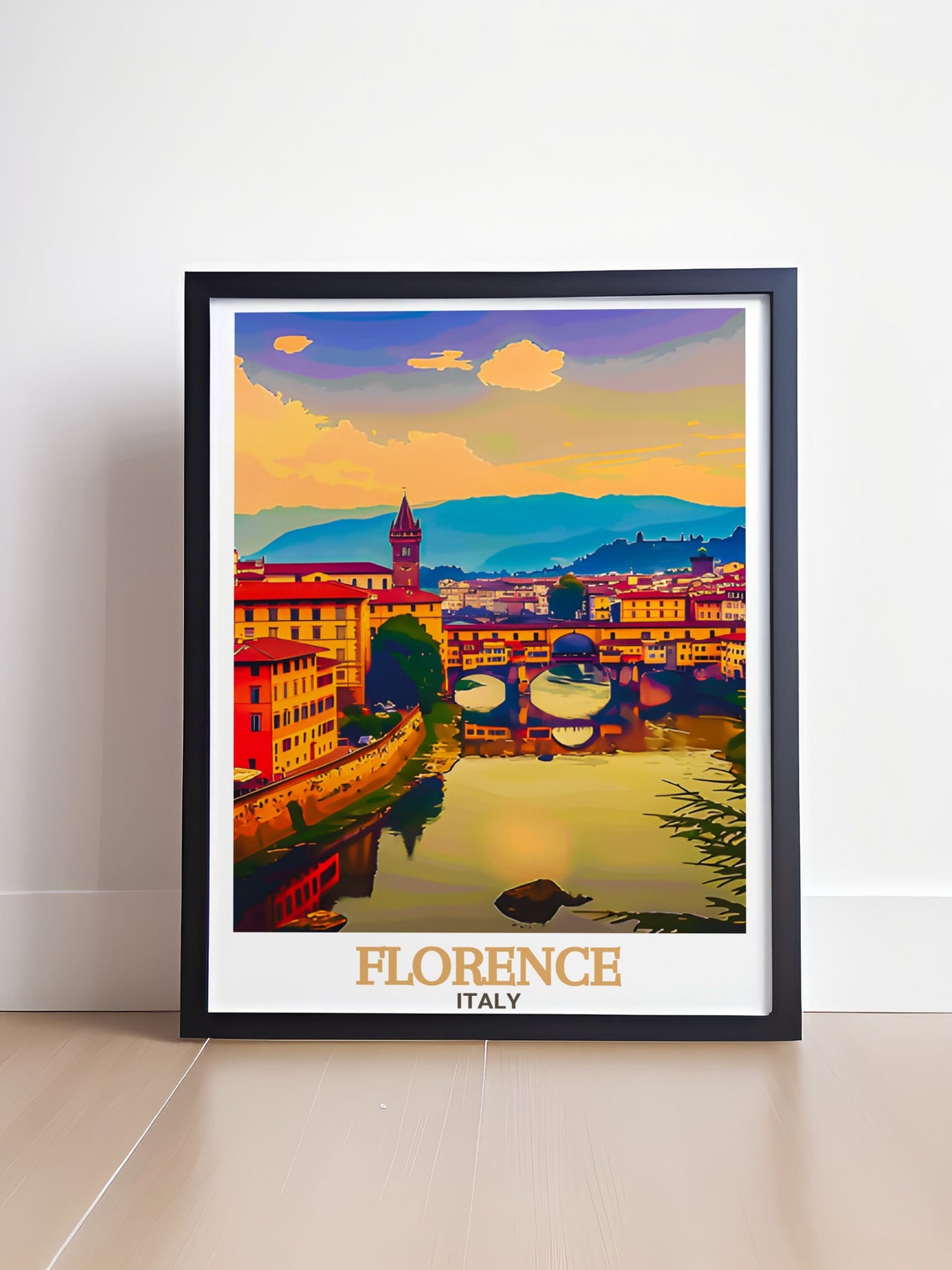 Florence Ponte Vecchio Sunset Over Arno River Golden Hour Poster - Image 4