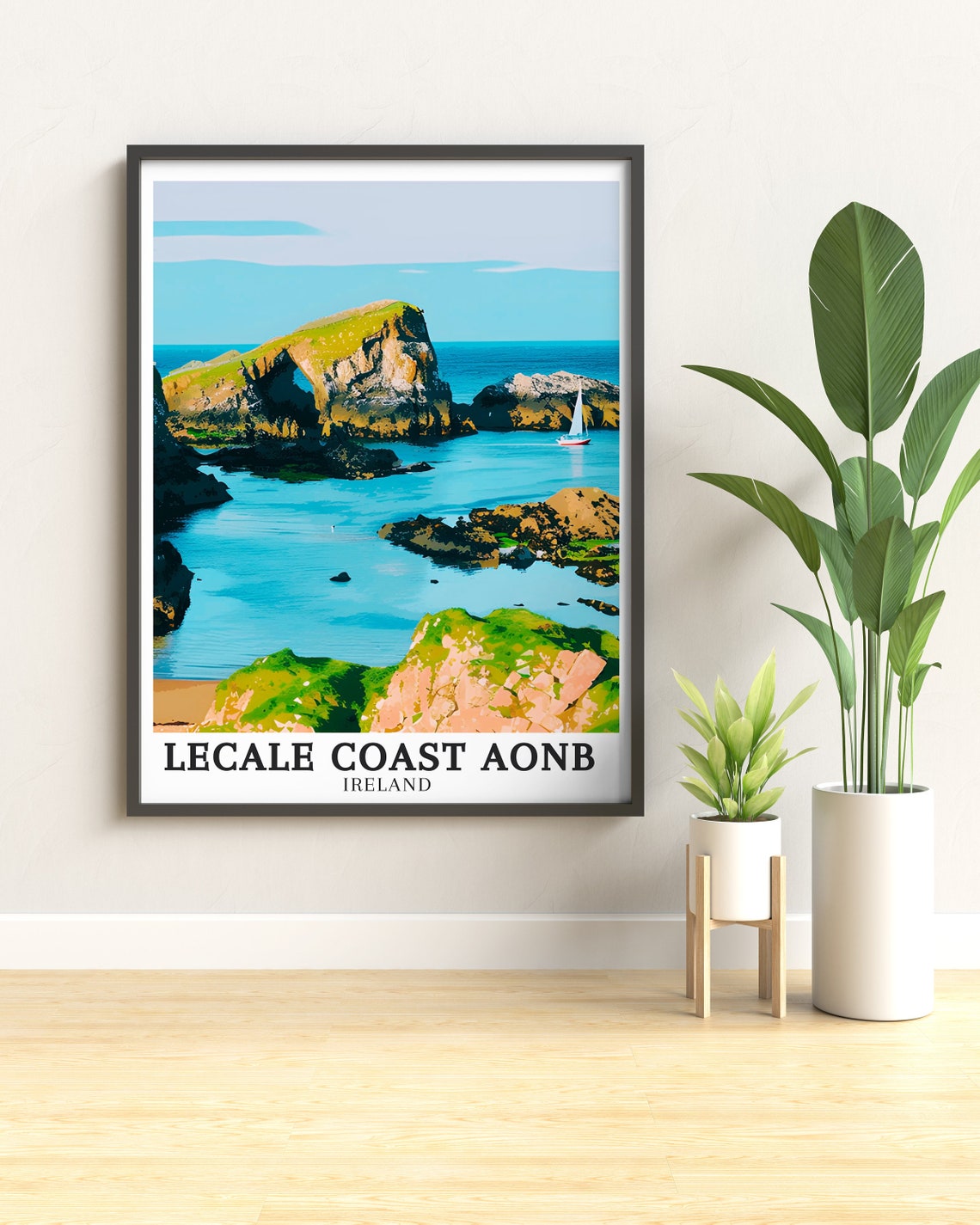 Lecale Coast AONB Ireland Sea Arch Sailboat Rugged Cove Poster - Image 2
