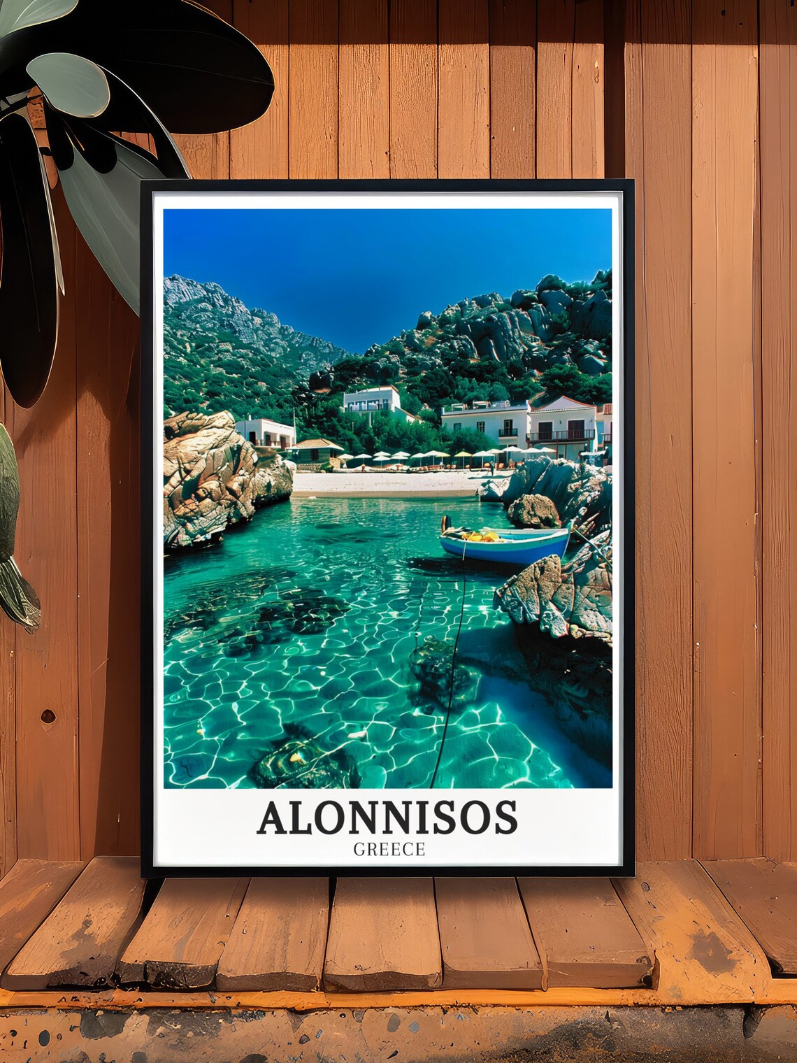 Alonnisos Turquoise Cove with Fishing Boat Greece Travel Poster - Image 2