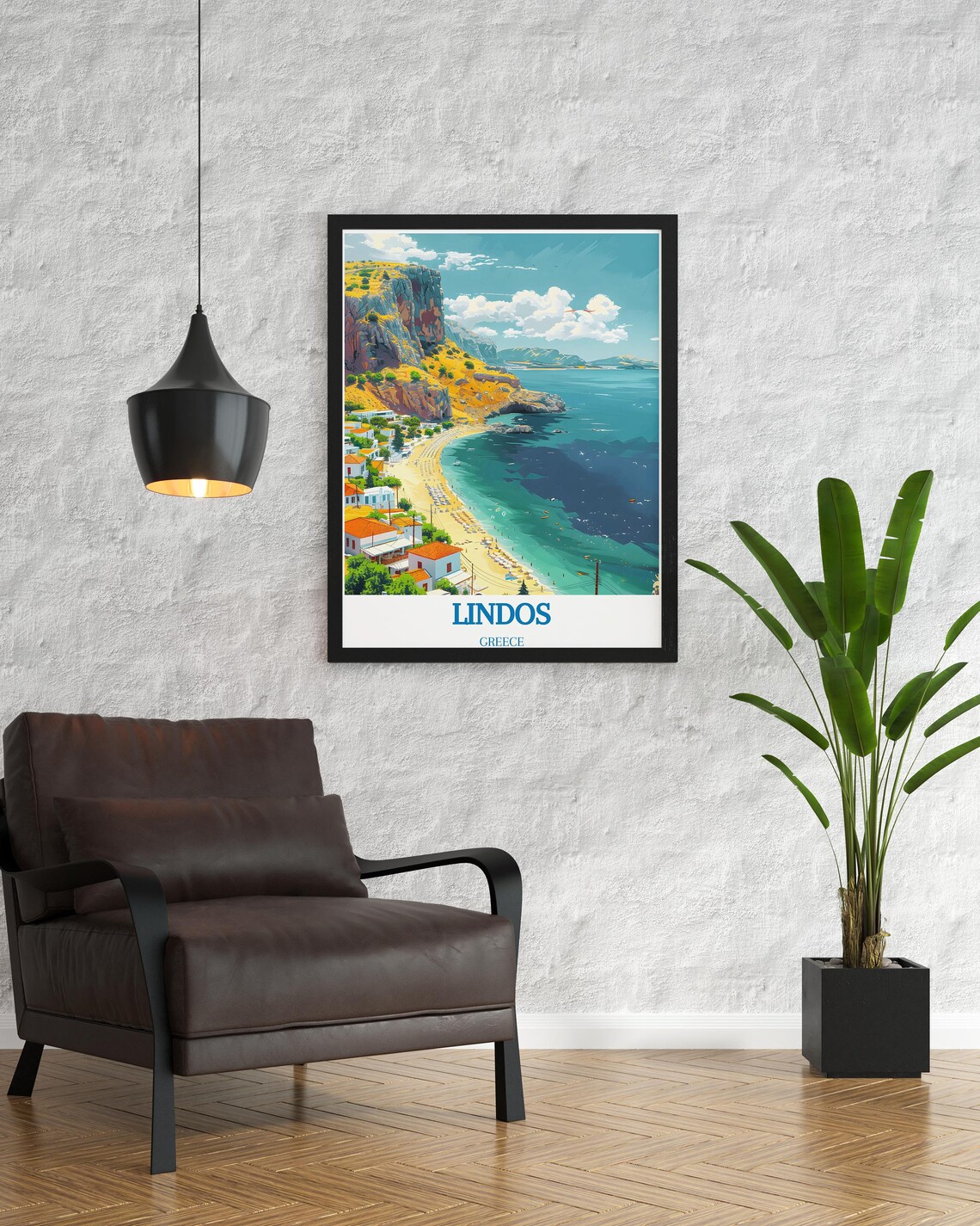 Lindos Rhodes Coastal Bay Whitewashed Town Greece Travel Poster - Image 2