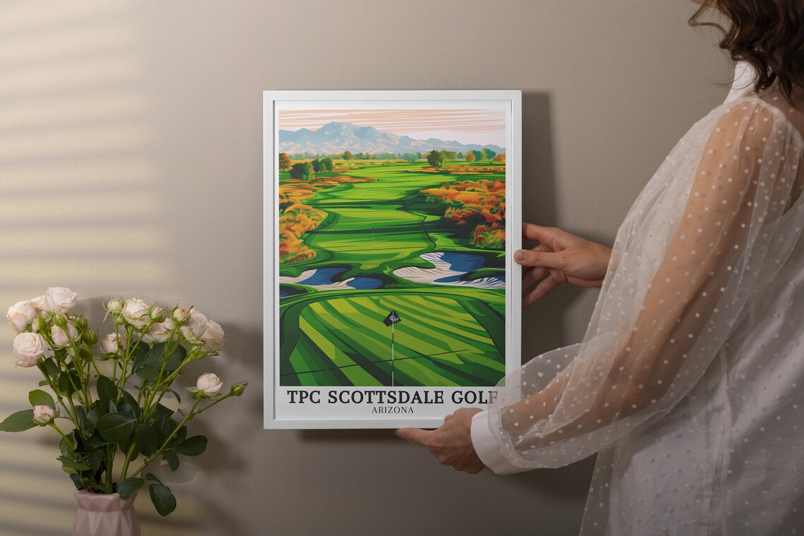 TPC Scottsdale Golf Arizona Flagstick Bunkers Mountains Poster - Image 2