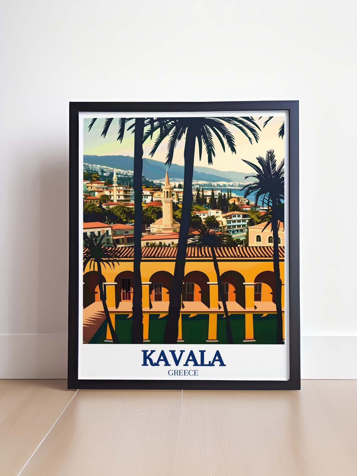 Kavala Greece Historic Imaret Building Palm Trees Travel Poster - Image 4