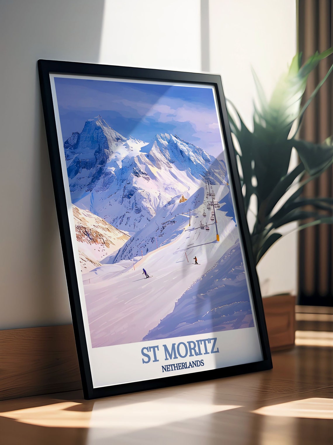 St Moritz Alpine Ski Slopes Chairlift Winter Mountain Poster - Image 3