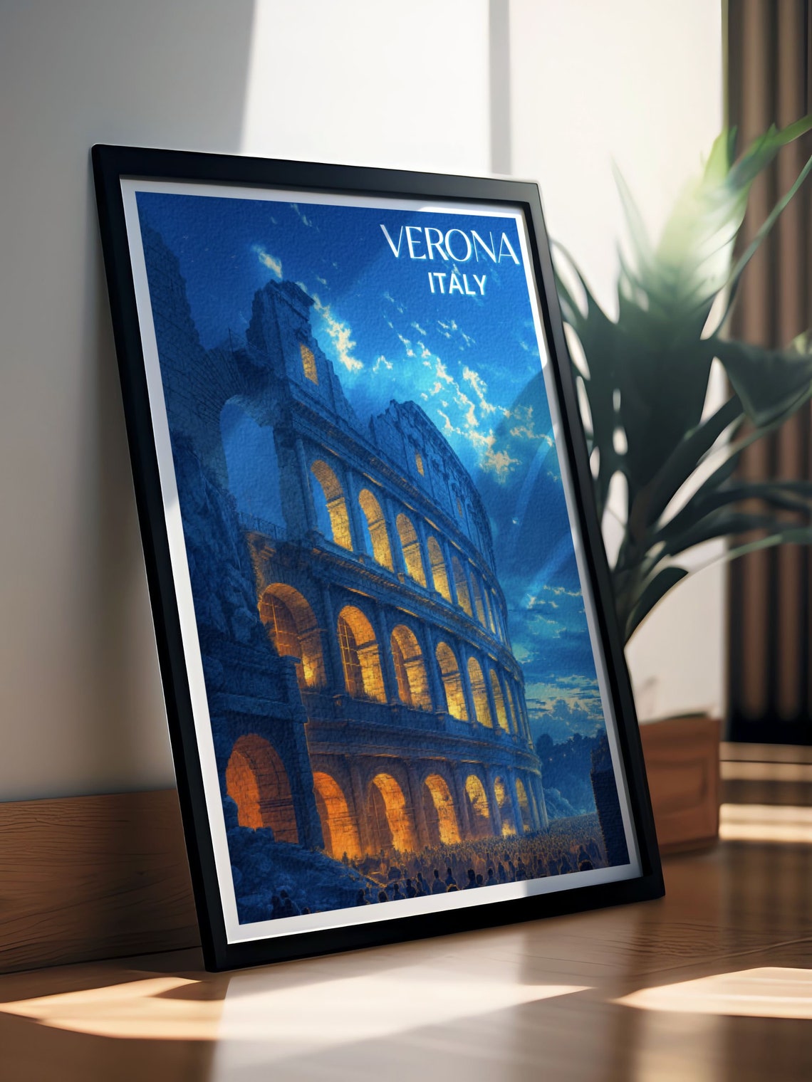 Verona Italy Ancient Arena Amphitheater Twilight Blue Glow Poster - Image 3