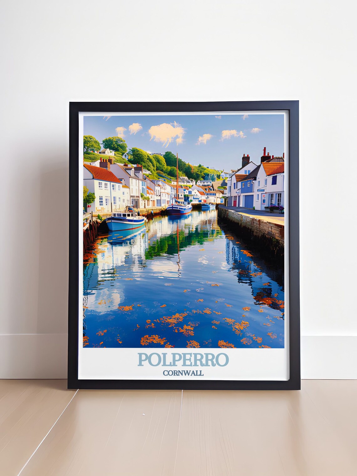 Polperro Cornwall Harbour Boats Mirror Calm Water Morning Poster - Image 4