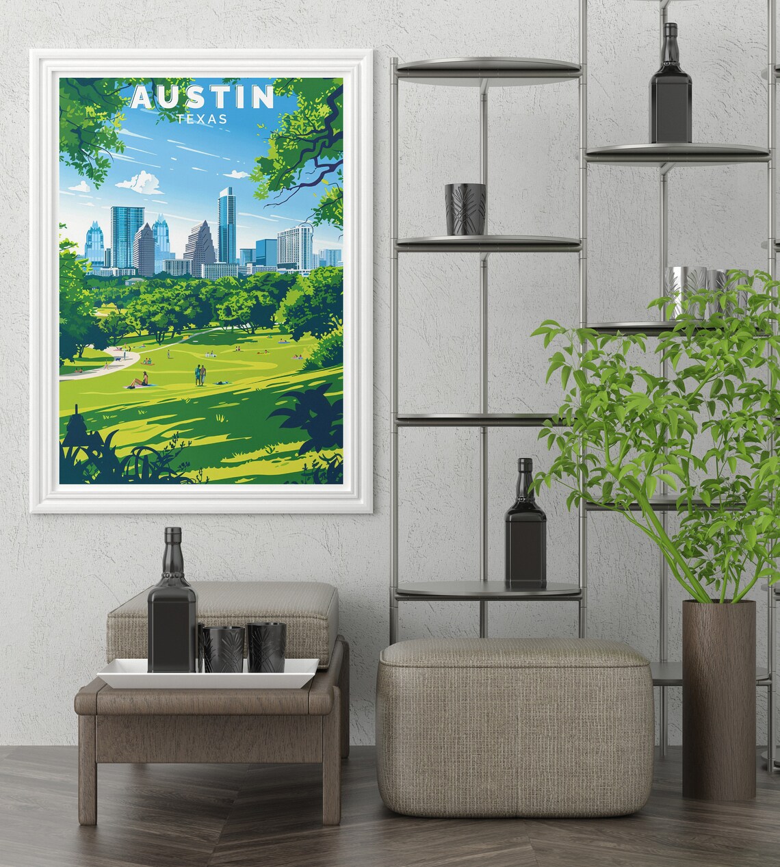 Austin Travel Art Zilker Park City View Poster And Austin Art Zilker Park City View Print Zilker Park City View Print Austin Artwork - Image 3