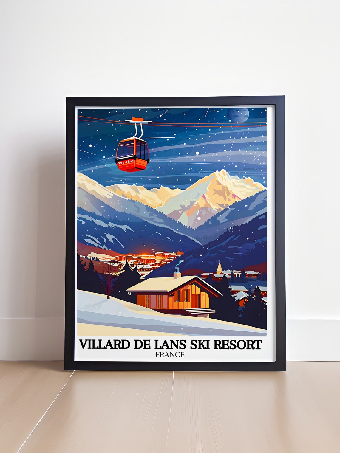 Villard De Lans Ski Resort Night Cable Car Scene Travel Poster - Image 4