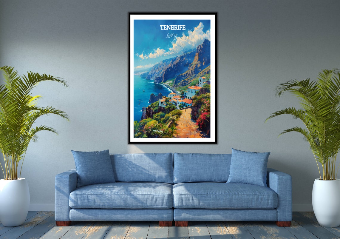 Los Gigantes Cliffs Above Coastal Village Path Tenerife Poster - Image 2