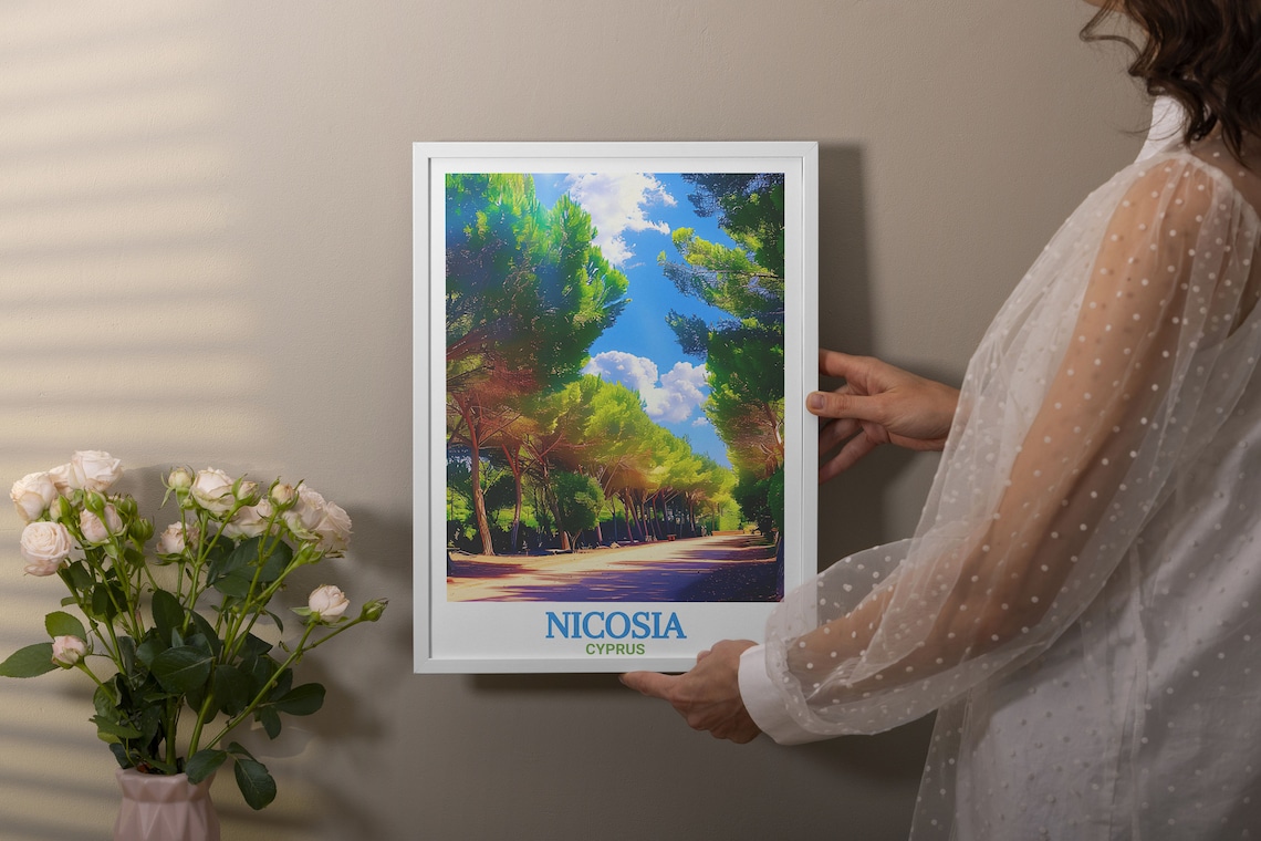 Nicosia Sunlit Pine Forest Trail Dappled Light Nature Travel Poster - Image 2