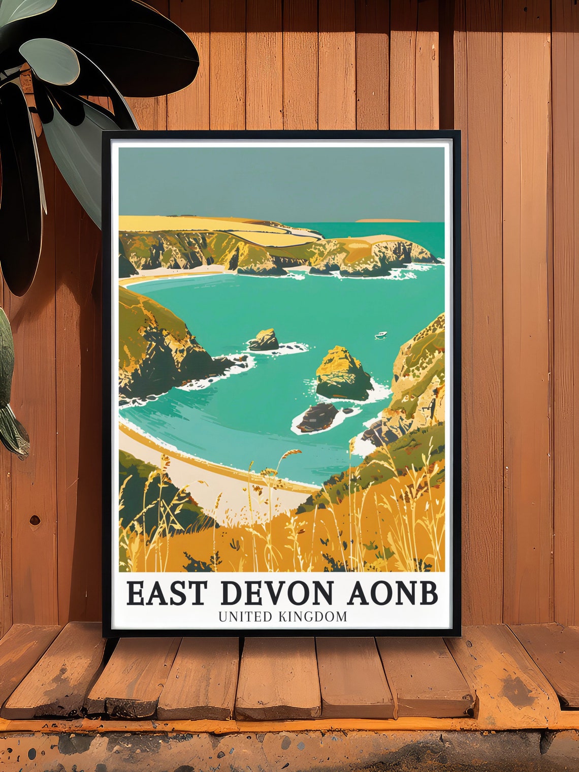 East Devon AONB Branscombe Mouth Turquoise Bay Cliffs Art Poster - Image 3