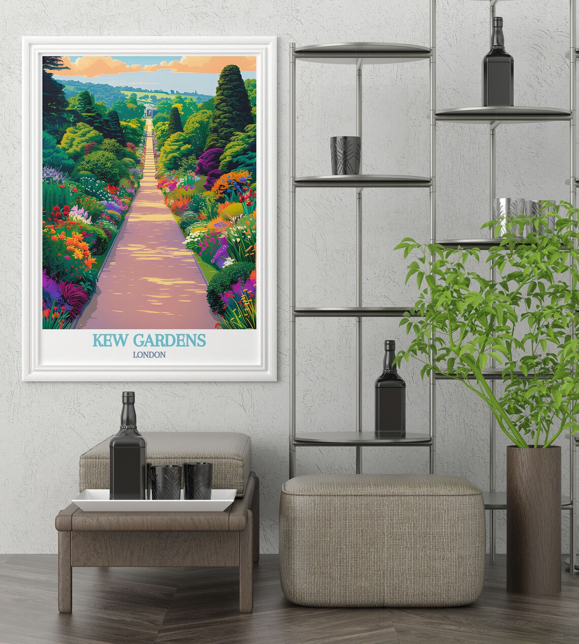 Kew Gardens London Great Broad Walk Flower Borders Travel Poster - Image 2