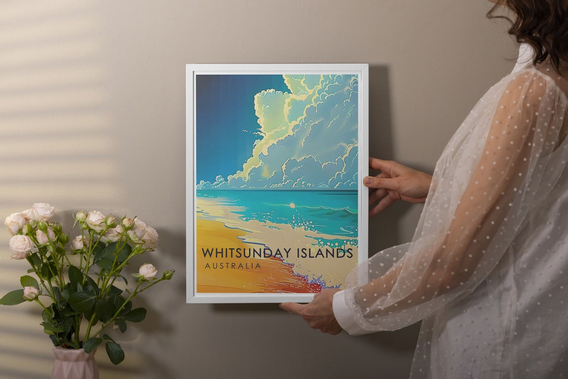 Whitehaven Beach Golden Sand Under Towering Tropical Clouds Poster - Image 3