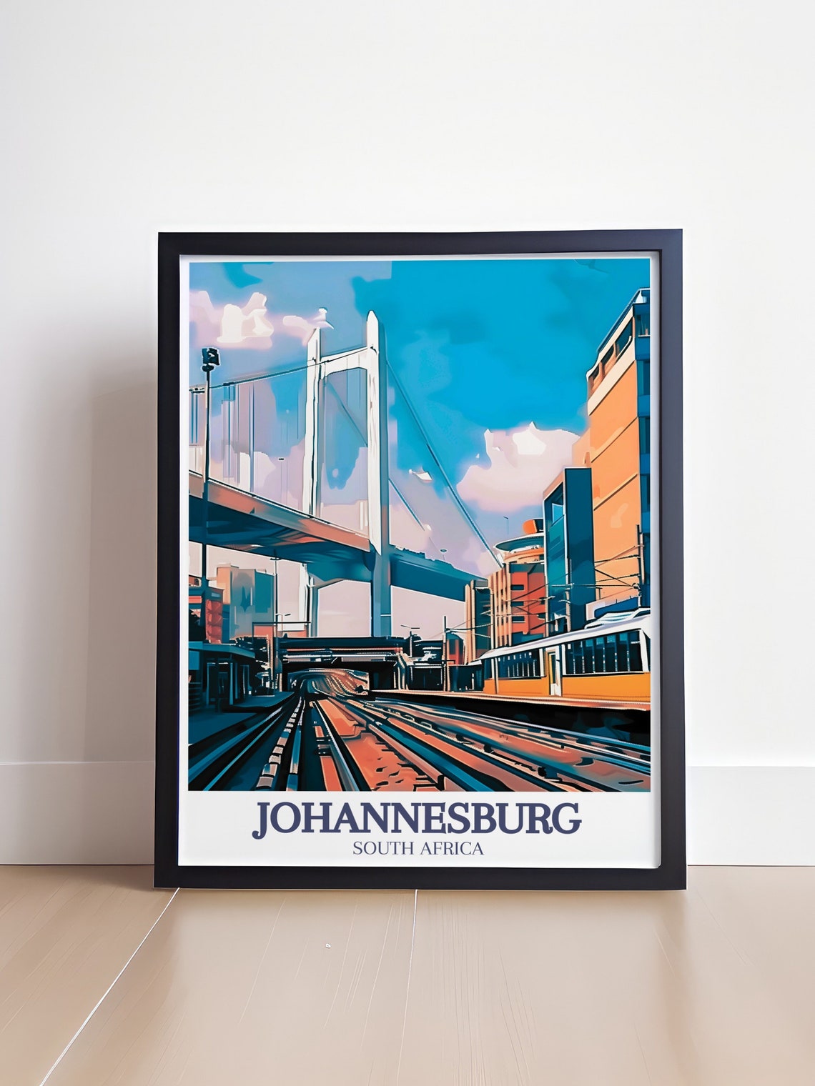 Johannesburg Travel Print Park Station South Africa Wall Art Nelson Mandela Bridge And Johannesburg Park Station Decor - Image 4