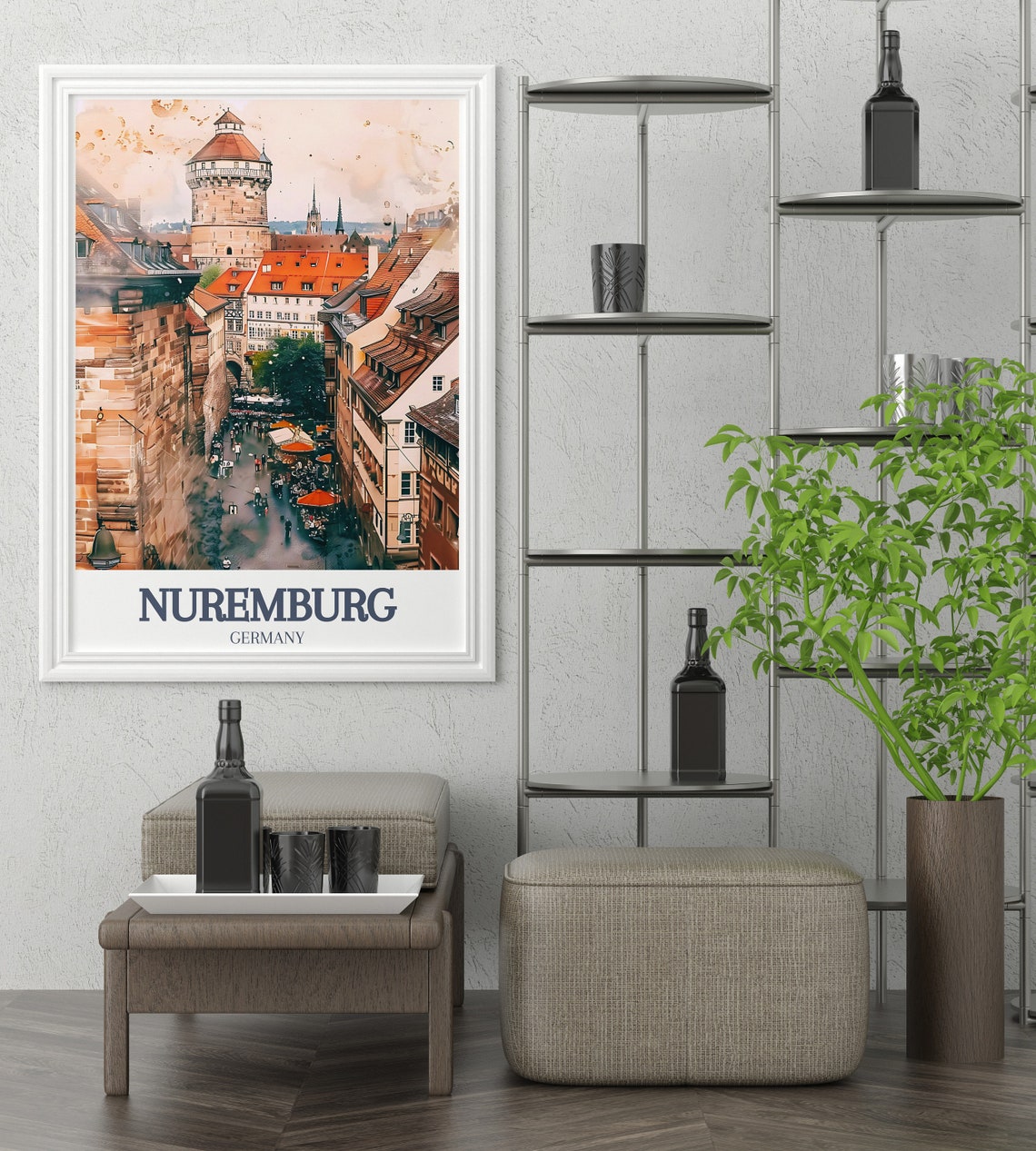Nuremberg Germany Castle Tower Hauptmarkt Watercolor Old Town Poster - Image 2