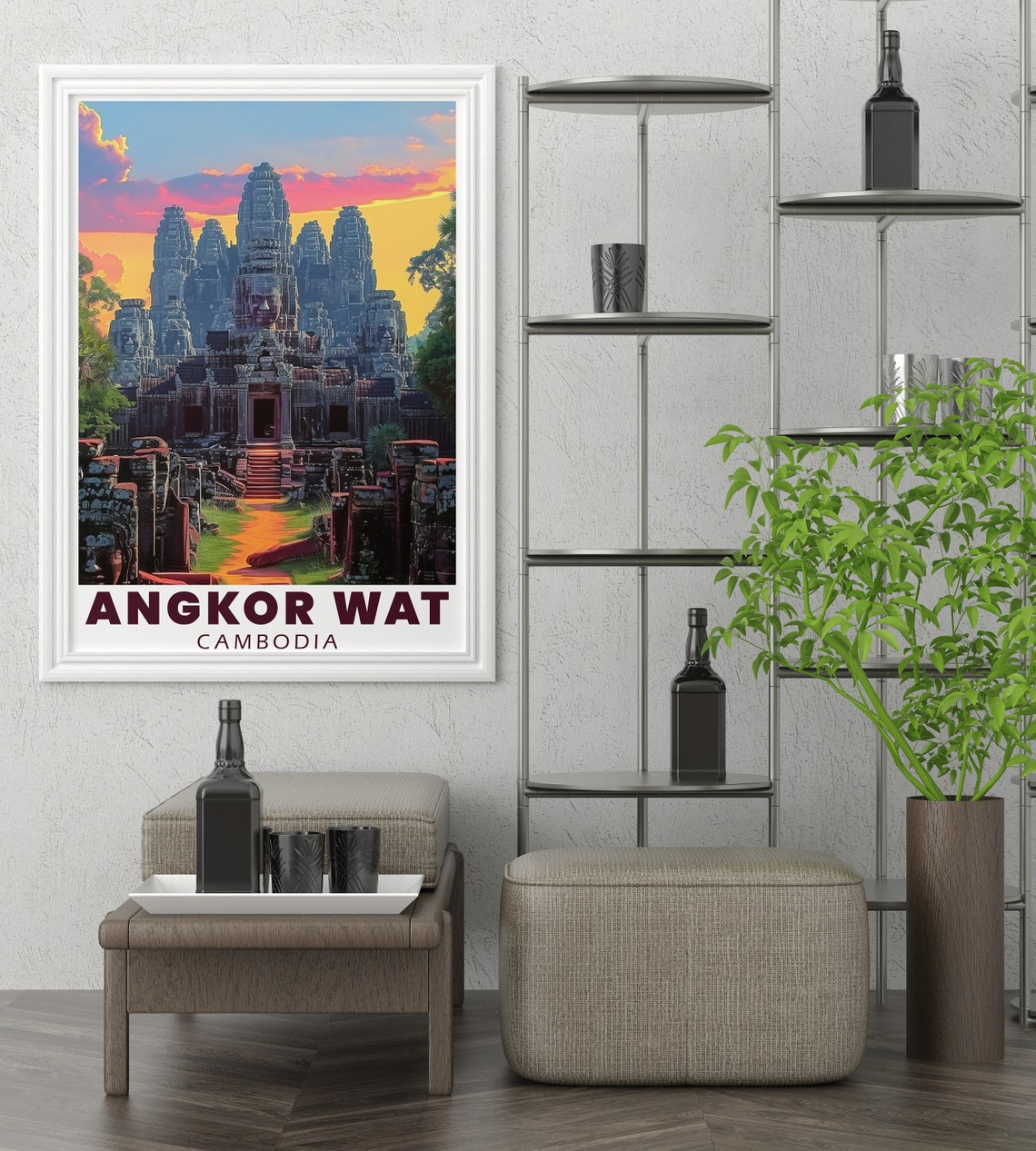 Angkor Bayon Stone Faces Sunset Cambodia Temple Travel Poster - Image 3
