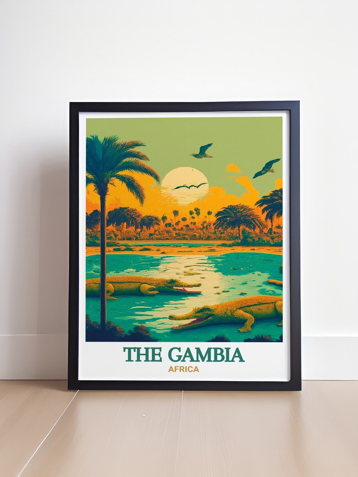 The Gambia Africa Crocodiles At Sunset Wildlife Travel Art Poster - Image 4