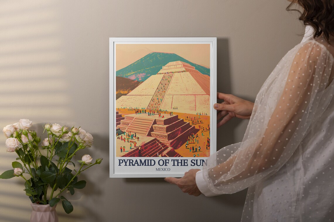 Pyramid of the Sun Crowded Steps Desert Mexico Travel Poster - Image 2