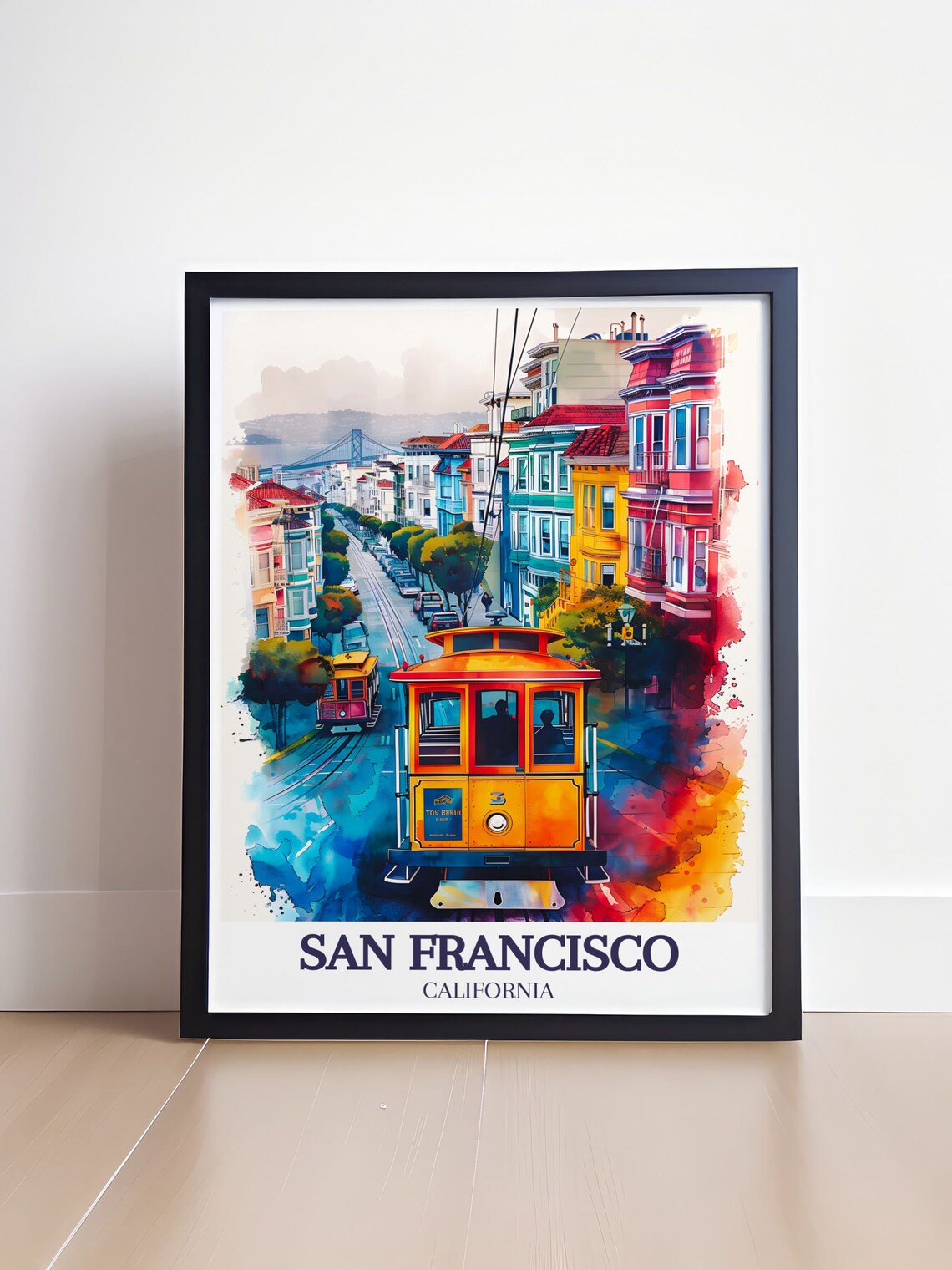 San Francisco California Cable Car Street Watercolor Art Poster - Image 4