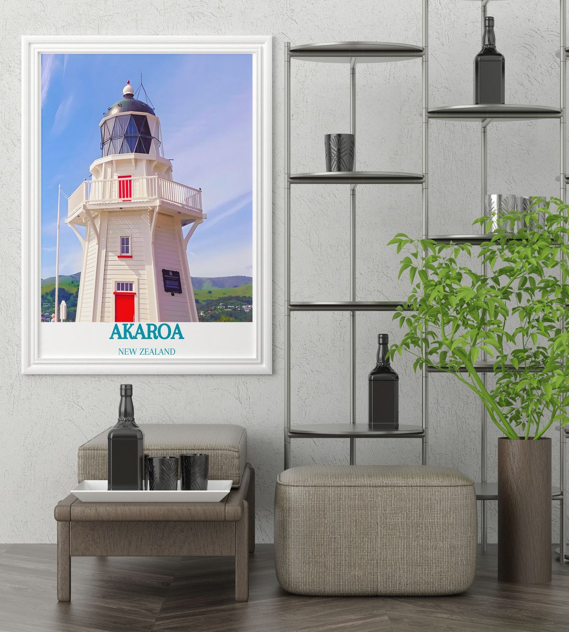 Akaroa New Zealand White Lighthouse Under A Bright Blue Sky Poster - Image 4