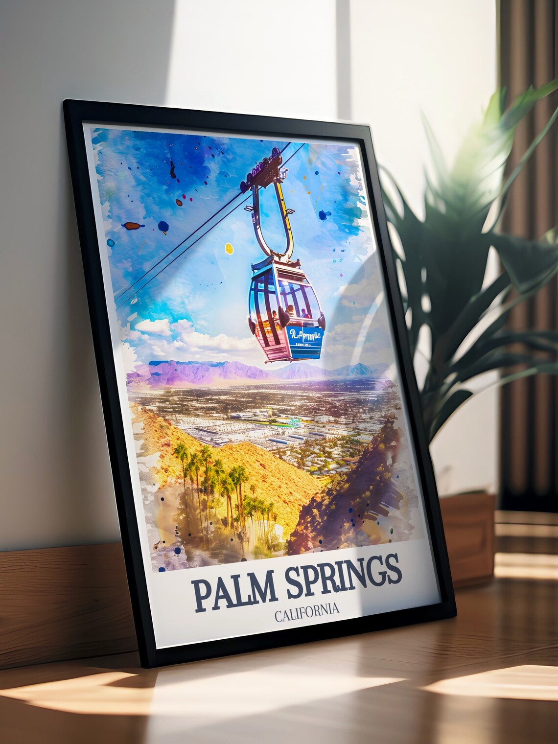 Palm Springs Aerial Tramway Gondola Watercolor Desert Poster - Image 3
