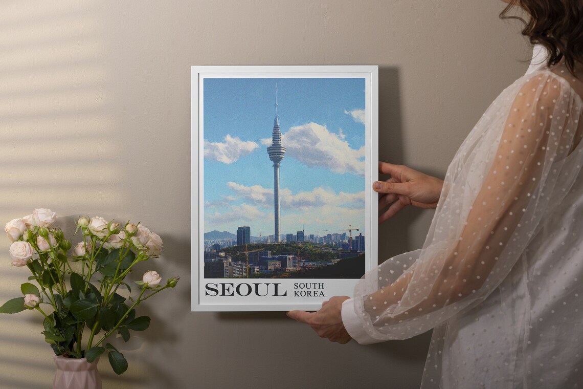 Modern Seoul South Korea N Seoul Tower Skyline Travel Poster - Image 2