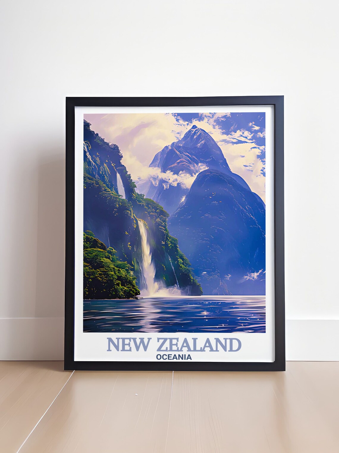 New Zealand Milford Sound Waterfall Fiord Mitre Peak View Poster - Image 4
